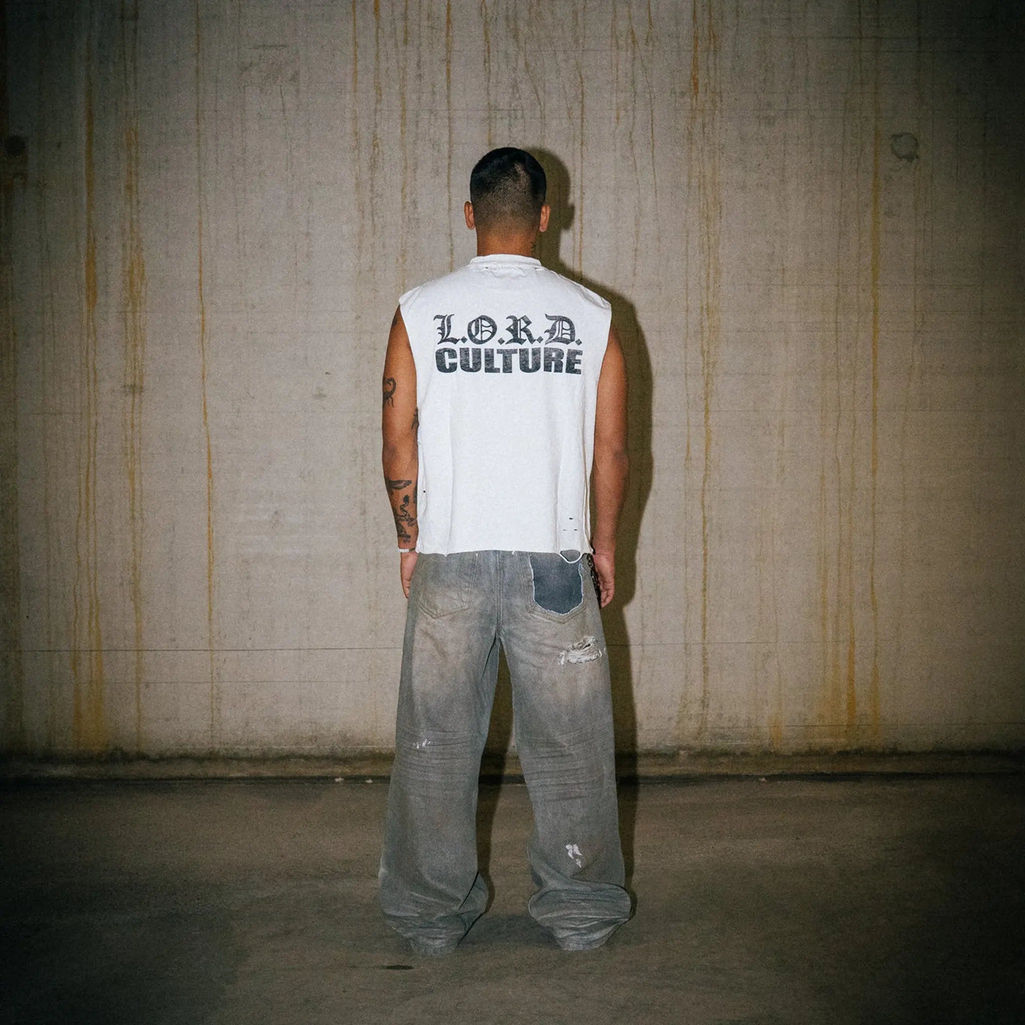 Back View of Lord Culture Self Damage White Vest